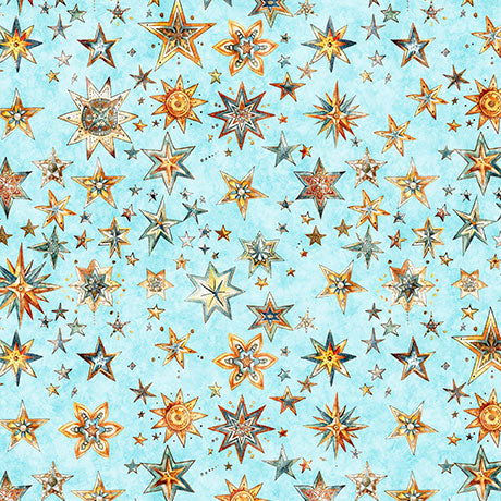 Bohemian Sunrise - Stars in Aqua from QT Fabrics