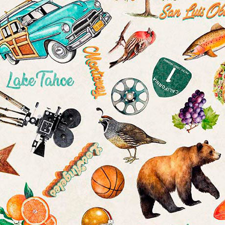 California Dreaming-California Icons in Ecru from QT Fabrics