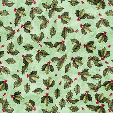 Holly Toss in Pistachio from the Wonderful Christmastime Collection by ©Morris Creative Group for QT Fabrics - 100% Cotton