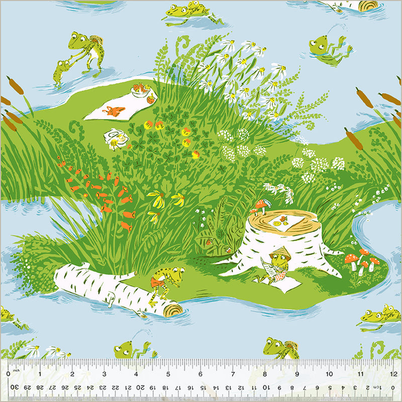 Frog Pond in Blue from the Studio Edit Collection by Heather Ross - Windham Fabrics - 100% Cotton