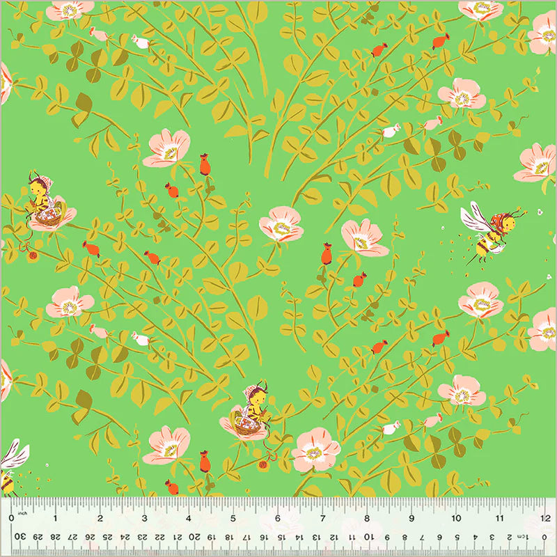 Nanny Bee in Green from the Studio Edit Collection by Heather Ross - Windham Fabrics - 100% Cotton