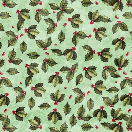 Holly Toss in Pistachio from the Wonderful Christmastime Collection by ©Morris Creative Group for QT Fabrics - 100% Cotton