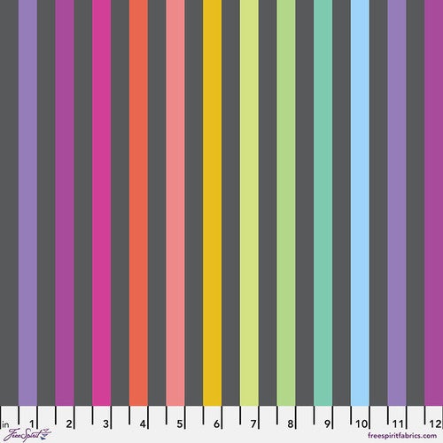 Tula Pink True Colors Graywork Preorder - Disco Stripe in Carbon