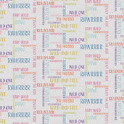 Jurassic Joyrides - Dinosaur Words - pink from the Jurassic Joyful Collection by Paintbrush Studios - 100% Cotton