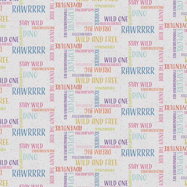 Jurassic Joyrides - Dinosaur Words - pink from the Jurassic Joyful Collection by Paintbrush Studios - 100% Cotton