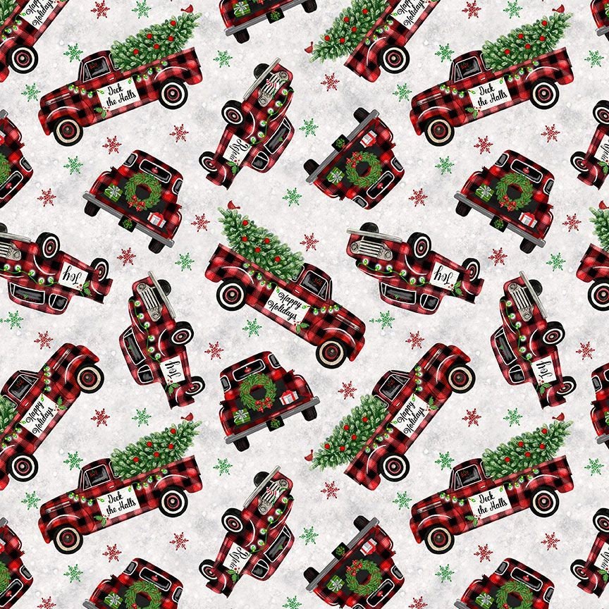 Holiday Buffalo Plaid Truck From Lumberjack Gnomes Collection for Timeless Treasures- 100% Quilt Shop Quality Fabric