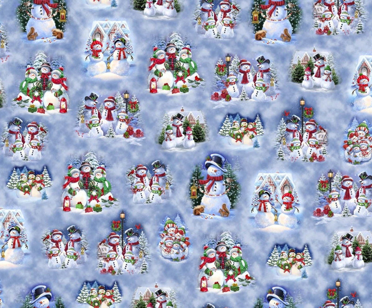 Snowman Vignettes in Light Blue from the Snowman Holiday Collection by ©Gina Jane Lee for QT Fabrics - 100% Cotton