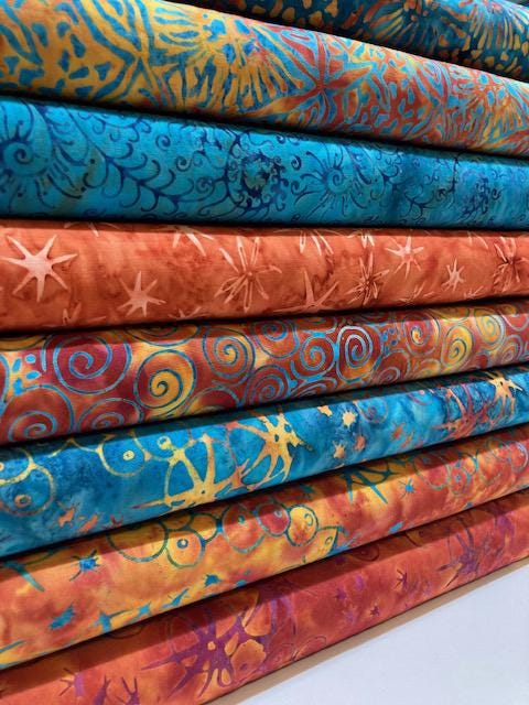 Island Batik from the Starry Seas Collection by Lumin BUNDLE SET in Teal & Orange- 8 Fabrics Total- 100% High Quality Quilt Shop Cotton