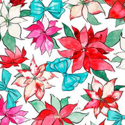 Poinsettias and Bows in White from the Holiday Party Collection by ©Micki Williams for INK & ARROW from QT Fabrics- 100% Cotton