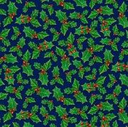 Holly in Navy from the Snowman Holiday Collection by ©Gina Jane Lee for QT Fabrics - 100% Cotton