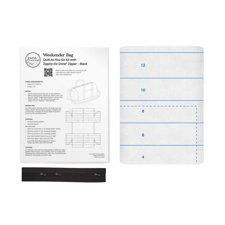 June Tailor Weekender Bag Quilt-As-You-Go Kit with Zippity-Do-Done Zipper