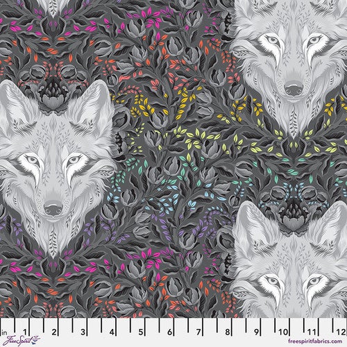 Tula Pink Grayworks Preorder - Wolf of Pink Street in Carbon
