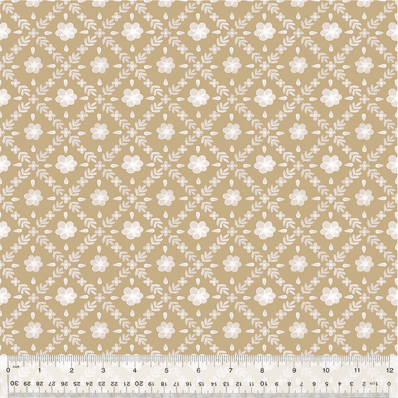 Garden Lattice in Taupe from the Petal & Purr Collection by Whistler Studios - Windham Fabrics