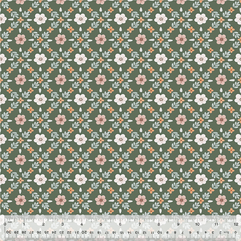 Garden Lattice in Sage from the Petal & Purr Collection by Whistler Studios - Windham Fabrics