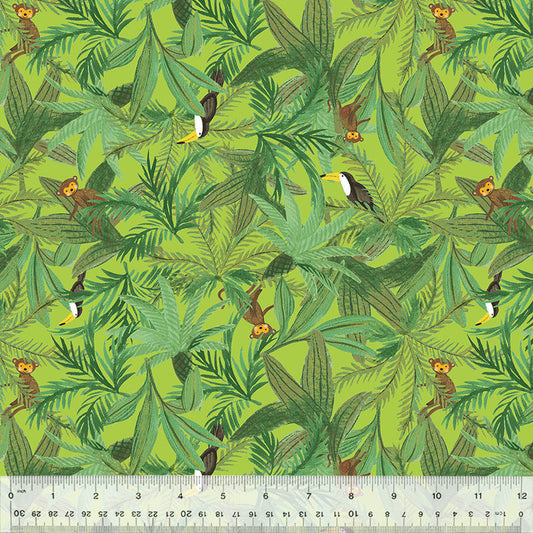 Canopy Creatures in Bright Leaf from the King of the Jungle Collection by Whistler Studios - Windham Fabrics