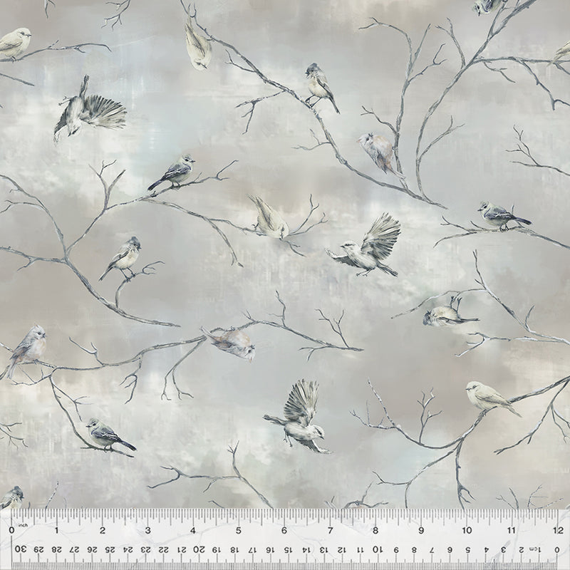 Snowbirds in Cloudy from the Winter Whisper Collection by Whistler Studios - Windham Fabrics