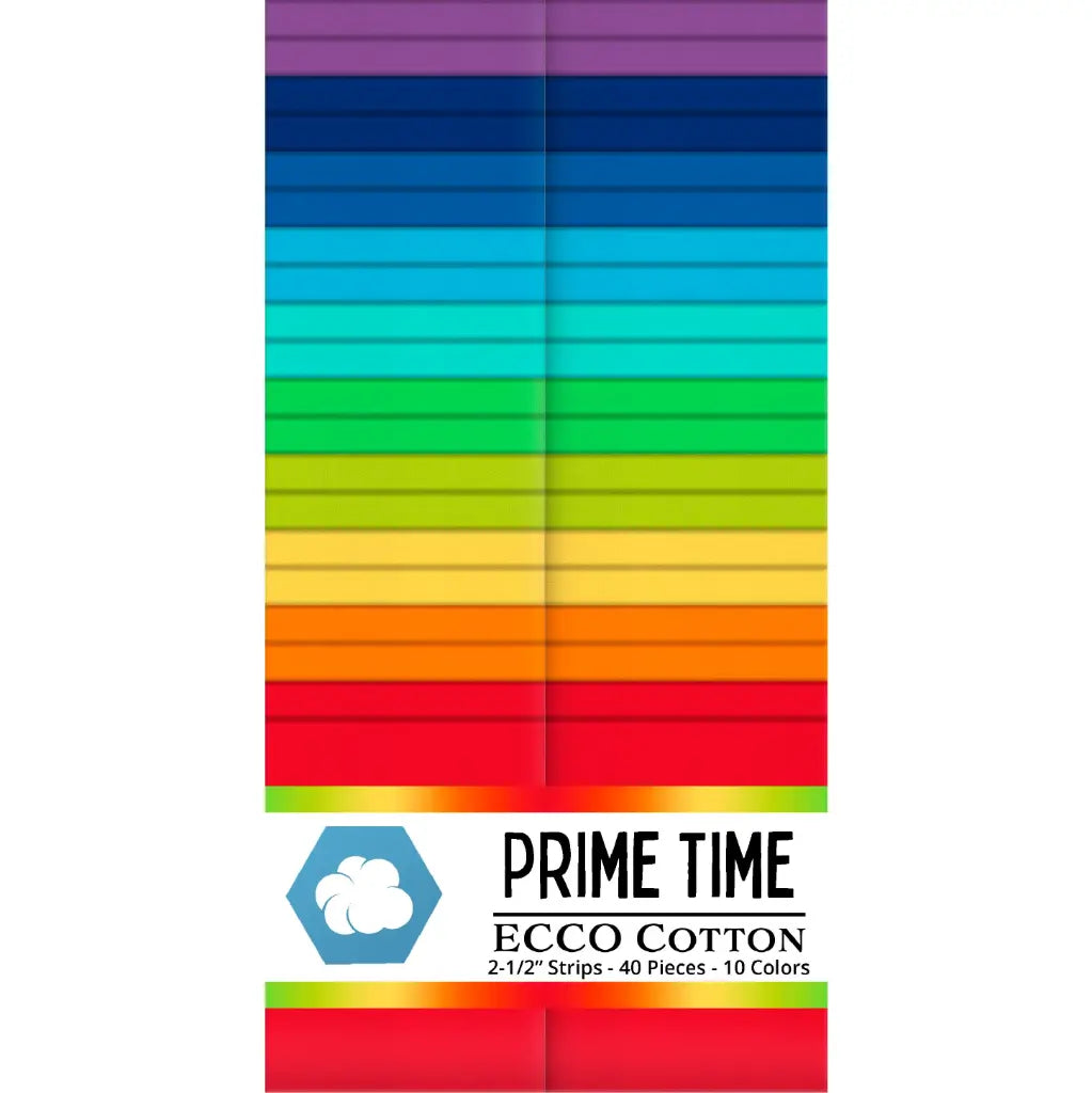 Jelly Roll - Prime Time Rainbow Strip Pack from Ecco Cotton - 40 pieces of 2.5"x44 Strips