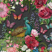 Peacocks and Flowers-Black from Lumin Fabric's Wild Garden Collection by Nicole Tamarin