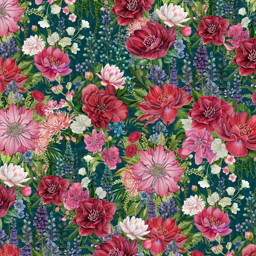 Packed Floral-Teal from Lumin Fabric's Wild Garden Collection by Nicole Tamarin