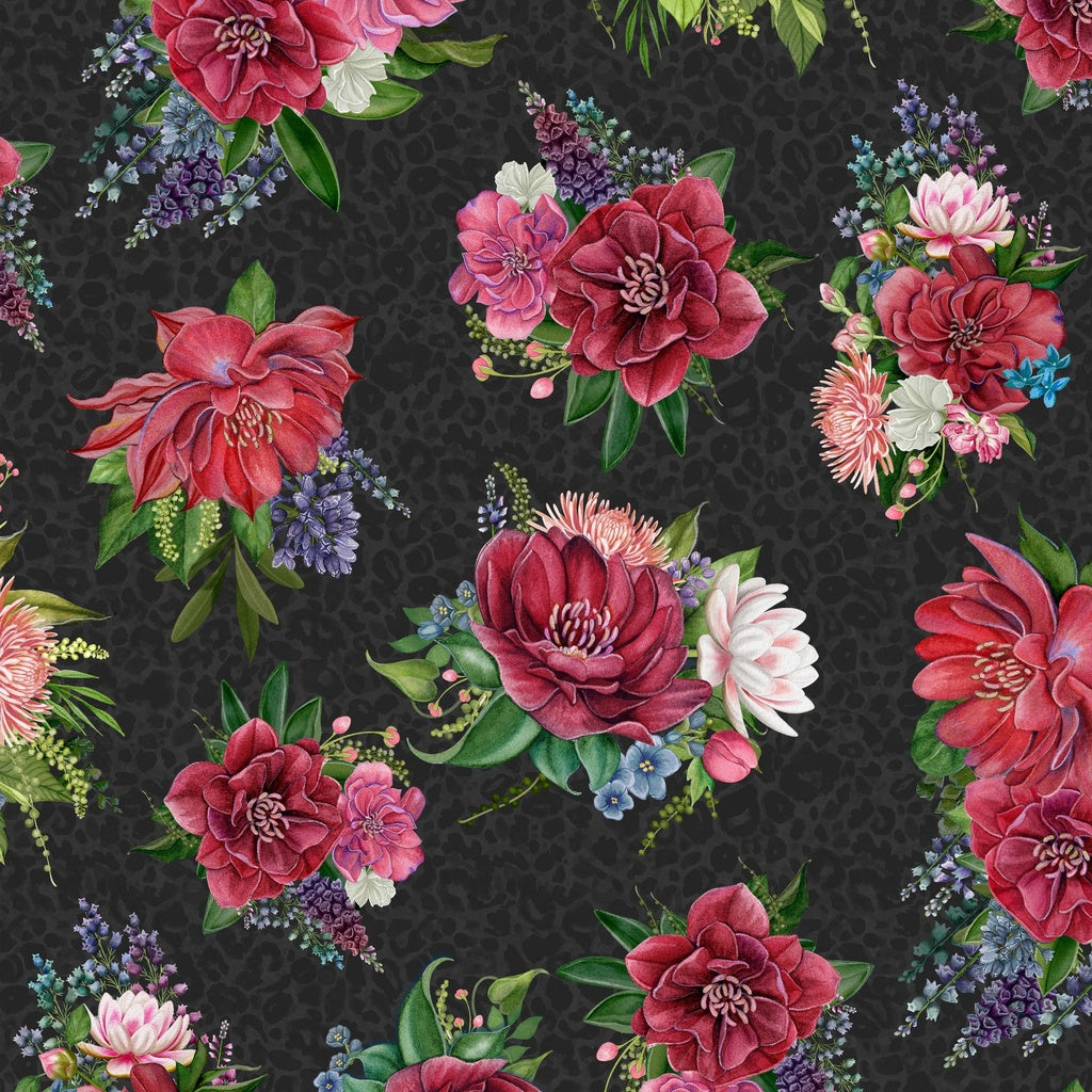 Floral Bouquets-Black from Lumin Fabric's Wild Garden Collection by Nicole Tamarin