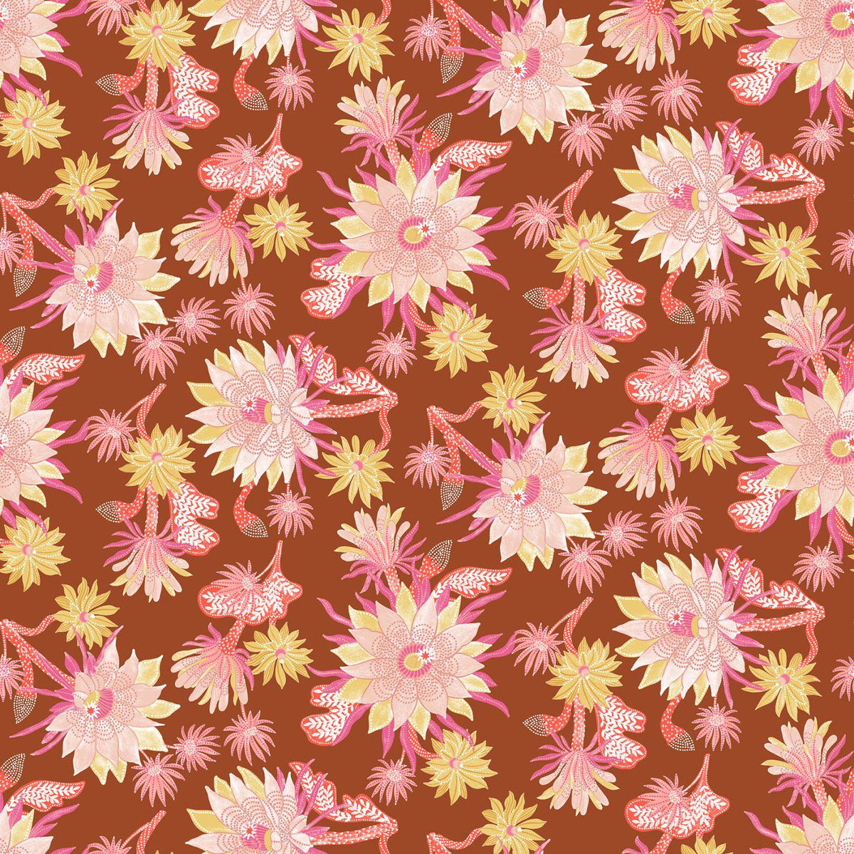 Cactus Bloom in Rust from the Desert Sunrise Collection from Figo Fabrics - 100% Cotton