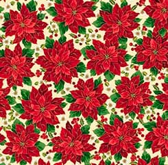 Packed Poinsettias in Cream from the Poinsettia Symphony Collection from QT Fabrics - 100% Cotton