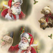 Santa and Teddy Bears in Cream from the Checking it Twice Collection by ©Marcello Corti for QT Fabrics- 100% Cotton