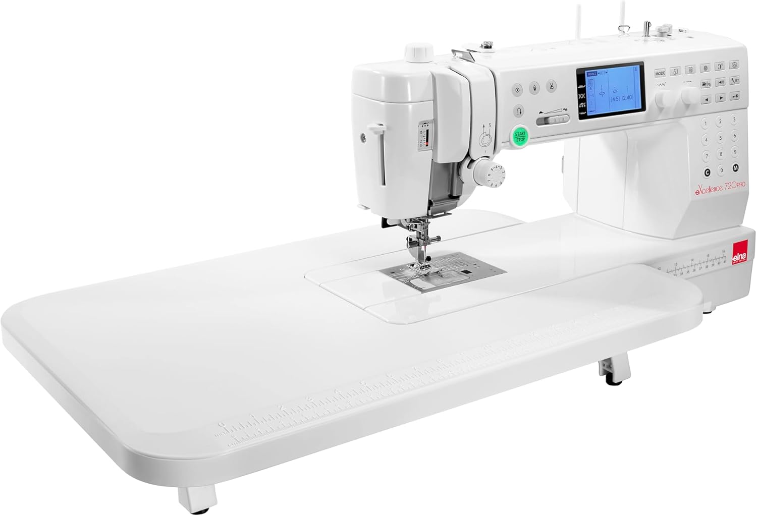Elna Excellence 720 Pro Quilting Sewing Machine with over 10" of Aluminum Flatbed Sewing Space, 200 built-in stitches, Over 40 Standard Accessories, including Extension Table