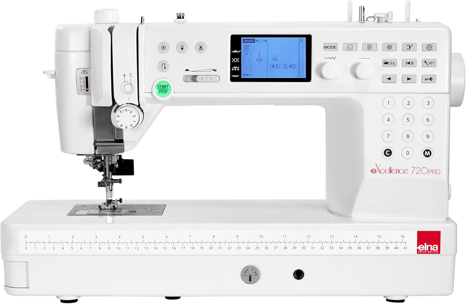 Elna Excellence 720 Pro Quilting Sewing Machine with over 10" of Aluminum Flatbed Sewing Space, 200 built-in stitches, Over 40 Standard Accessories, including Extension Table