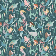Minky -MERMAID OCEAN LIFE in TEAL from EZ Fabrics - 60" Wide