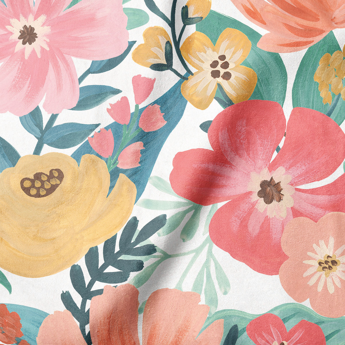 Minky -Mixed Packed Flowers in White from EZ Fabrics - 60" Wide