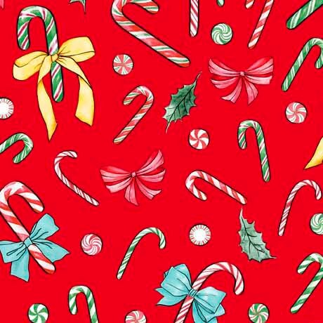 Candy Canes in Tomato from the Holiday Party Collection by ©Micki Williams for INK & ARROW from QT Fabrics- 100% Cotton