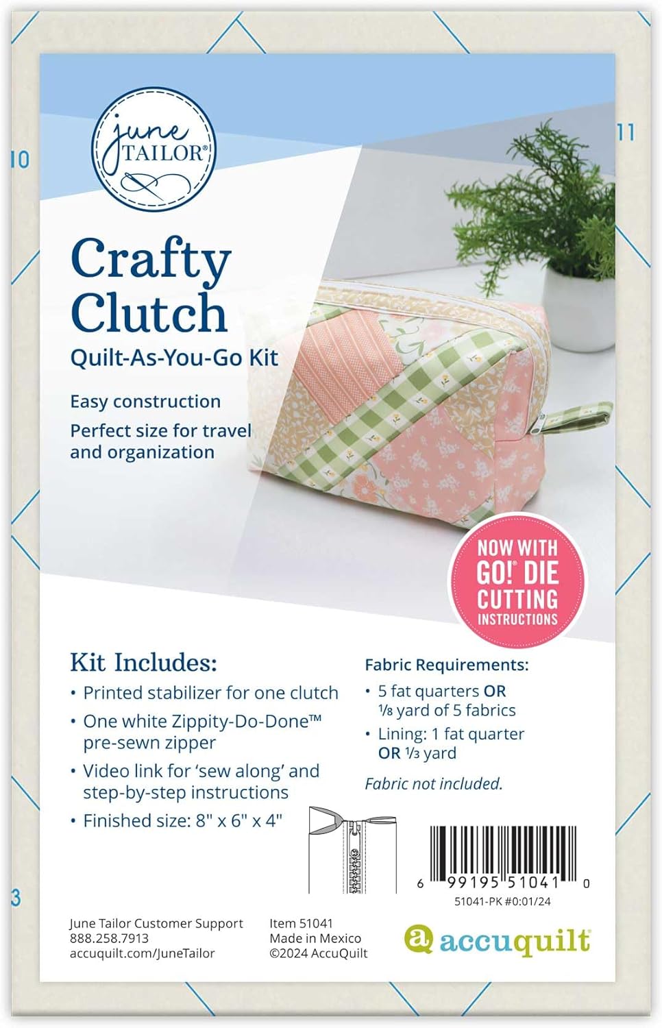 Quilt as You Go - Crafty Clutch Quilt-As-You-Go Kit with Zippity-Do-Done Zipper from June Tailor