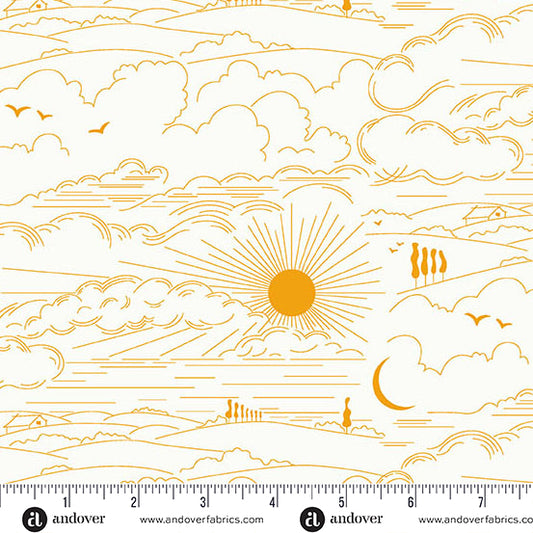 Dwell in Marigold from the Sun Print Whisper Collection by Allison Glass - Andover Fabric