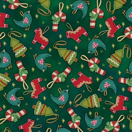 Ornaments in Green from Happiness is Homemade Collection by QT Fabrics - 100% Cotton Fabric