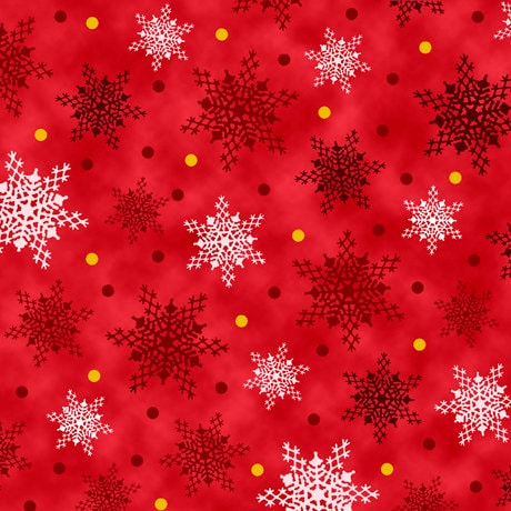 Snowflakes in Red from Christmas Cardinals Collection by QT Fabric- 100% Quilt Shop Cotton