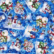 Tossed Snowman in Royal from the Snowman Holiday Collection by ©Gina Jane Lee for QT Fabrics - 100% Cotton
