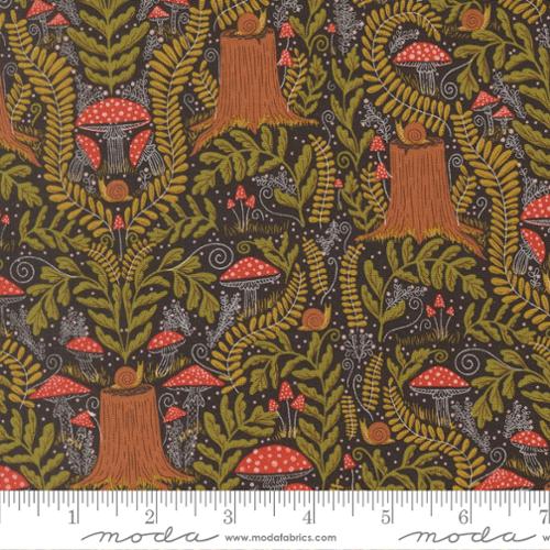 Mushroom Landscape & Nature in Black from the Night Owl Collection - Moda Fabrics