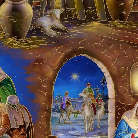 Nativity Vignettes in Multi from the A King is Born Collection by ©Menga for Quilting Treasures Fabrics - 100% Cotton