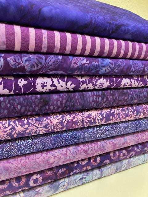 Purple Batik Fabric Bundle - 10 High Quality Cotton Quilt Fabrics | Choose Your Cut