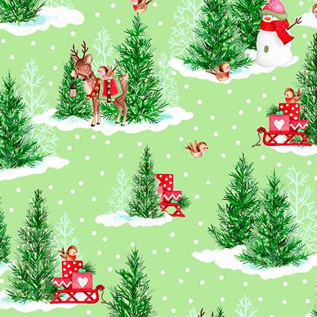 Pine Trees in Green from the Gnome for the Holidays Collection by Helz Cuppleditch for QT Fabrics- 100% High Quality Cotton