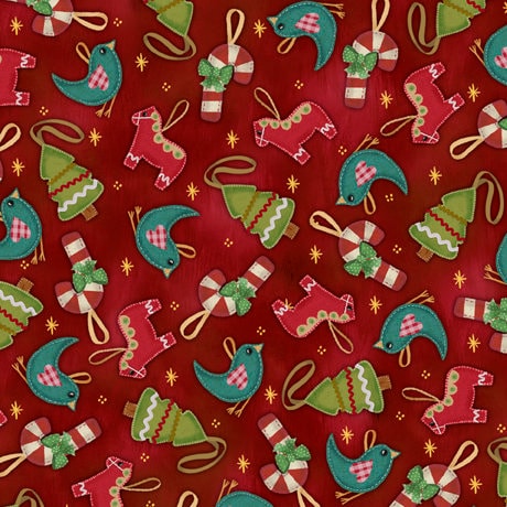 Ornaments in Red from Happiness is Homemade Collection by QT Fabrics - 100% Cotton Fabric