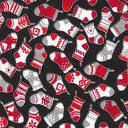 Metallic Christmas Stockings in Onyx from Holiday Charms Christmas Collection for Robert Kaufman Fabric - 100% High Quality Cotton