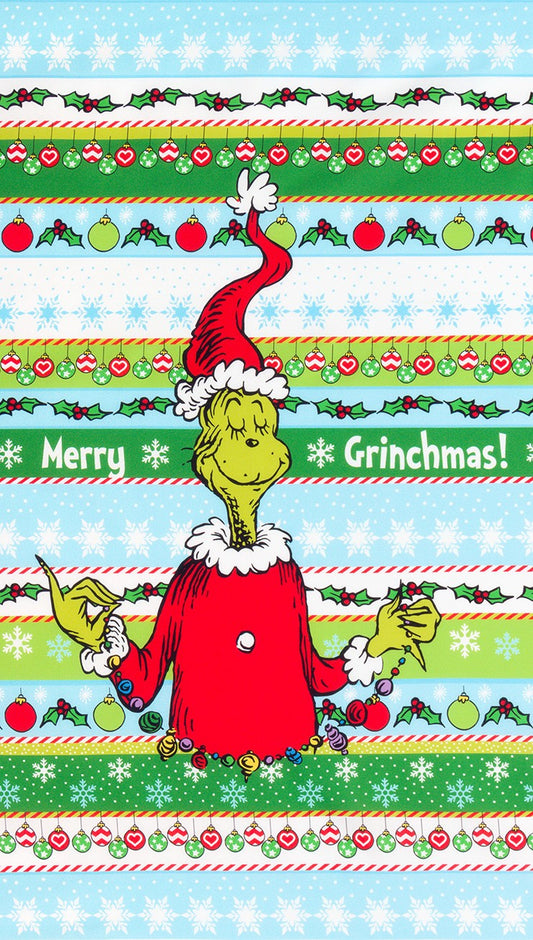 The Grinch Stripes 24"x44" Panel from the How the Grinch Stole Christmas Collection by Dr. Enterprises - Robert Kaufman