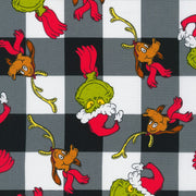 Grinch Character Toss on Black & White Gingham from the How the Grinch Stole Christmas Collection by Dr. Seuss Enterprises - Robert Kaufman