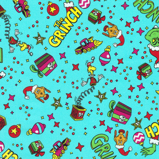The Grinch Christmas Toss in Aqua from the How the Grinch Stole Christmas Collection by Dr. Seuss Enterprises - Robert Kaufman