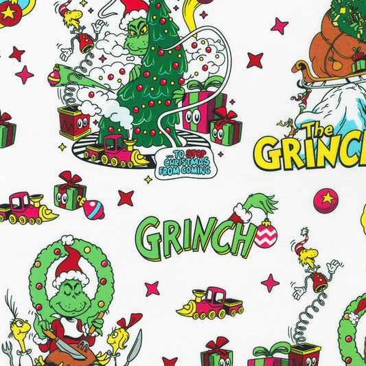 The Grinch Character Toss in White from the How the Grinch Stole Christmas Collection by Dr. Seuss Enterprises - Robert Kaufman