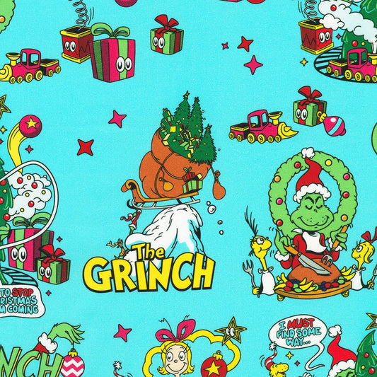 The Grinch Character Toss in Aqua from the How the Grinch Stole Christmas Collection by Dr. Seuss Enterprises - Robert Kaufman
