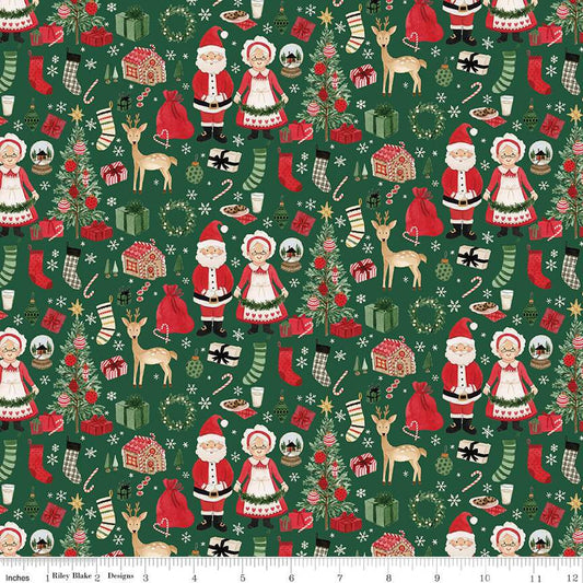 Charming Christmas-Santa & Mrs. Claus in Green from Riley Blake Designs