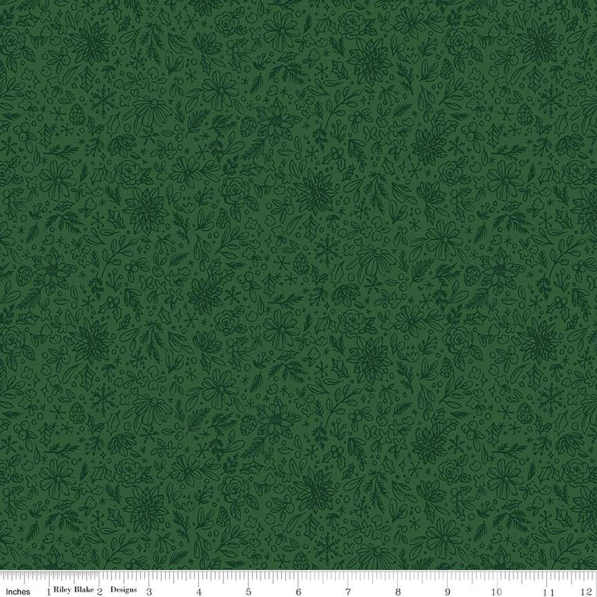 Charming Christmas-Floral Outline in Green from Riley Blake Designs